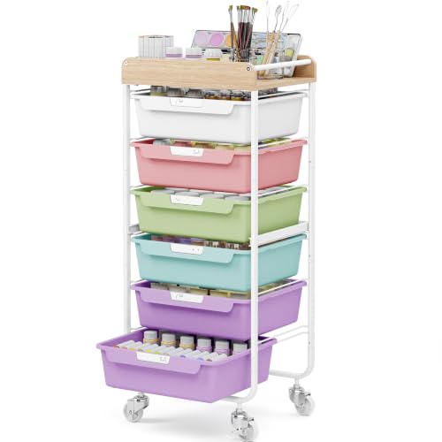 SYKIARIOL Utility Storage Cart with Ice Cream Color Drawer for Classroom | Rolling Cart with Labeling 6 Drawers, for Kids Room, Dorm, School, Storage Study Arts Craft Sewing Supplies Organizers - color: Ice Cream, size: 6-Drawer