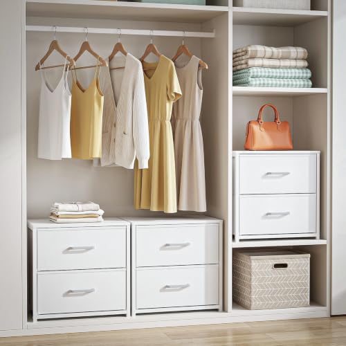 2 Pack Stackable Storage Drawers, Closet Drawers, White | Closet Organizers and Storage Dresser for Closet with Fabric Drawers Ideal for Bedroom & Dorm Storage Clothes Storage