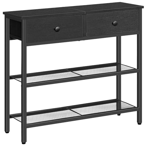 HOOBRO 29.5" Narrow Console Table with 2 Fabric Drawers, Sofa Table, Small Entryway Table with 3-Tier Storage Shelves, Behind Couch Table, for Living Room, Hallway, Black BB72XG01 - color: Black