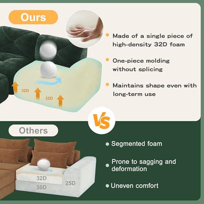 111" Velvet Modular Sofa Cama para Cuarto, Small Couches for Living Room with High Density Sponge, Cloud Loveseat with Tufted Design for Home Theater Study Space, Green - color: Green