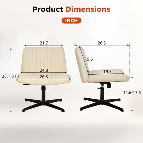 Criss Cross Chair, Armless Cross Legged Office Chair, Comfortable Vanity Chair with Back, Fabric Adjustable Wide Swivel Criss Cross Desk Chair for Home Office, Beige - color: Beige