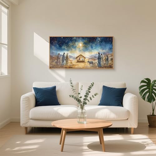 LHIUEM Large Bible Christian Religious Framed Canvas Wall Art Set,Birth of Jesus Nativity Wall Decor,Christmas Mary and Joseph Artwork for Living Room,Bedroom,Dining Room,Office -20"x40"x3 - color: Birth of Jesus Wall Art, size: 40"L x 20"W