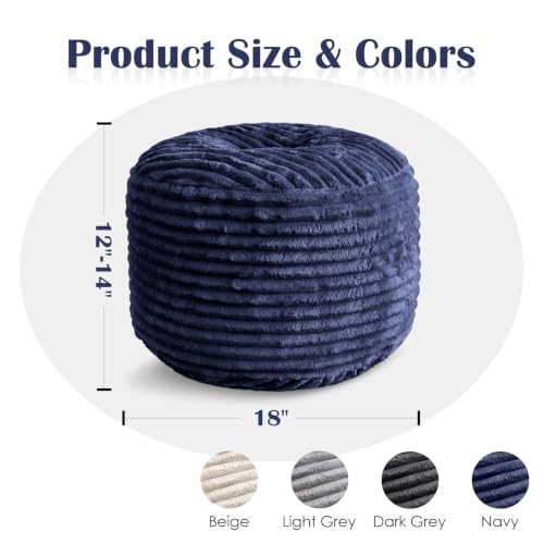 Round Ottoman,Corduroy Pouf Foot Rest,Navy,18x14 in | Storage Ottoman Footstool for Living Room,18x14 Soft Floor Poufs,Memory Foam Filling,Footrest only - color: Navy, size: 18"D x 18"W x 14"H