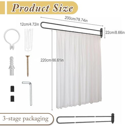 Privacy Partition Curtains, U Shaped Rod with Hook, 6.56ft | Room Divider for Fitting Room Beauty Salon Bedroom Hospital SPA - color: White