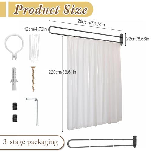 Privacy Partition Curtains, U Shaped Rod with Hook, 6.56ft | Room Divider for Fitting Room Beauty Salon Bedroom Hospital SPA - color: White