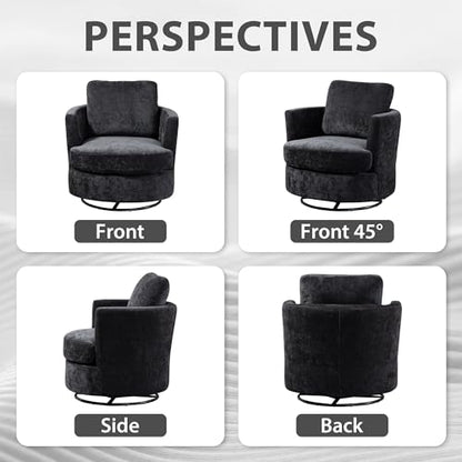Aoiy & Wifon 31.9" W Swivel Accent Chair, 360 Degree Modern Living Room Chair, Swivel Barrel Chairs for Living Room/Bedroom, Chenille, Black - size: Set of 1
