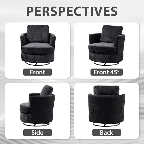 Aoiy & Wifon 31.9" W Swivel Accent Chair, 360 Degree Modern Living Room Chair, Swivel Barrel Chairs for Living Room/Bedroom, Chenille, Black, 2PACK - size: Set of 2