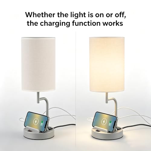 Dreamholder 2 Pack Table Lamp, Bedside Lamp with 3 USB Charging Ports & AC Outlet, USB Desk Lamp with 2 Phone Holders, Linen Fabric Shade Nightstand Lamps for Bedroom Living Room Office, Gray - color: Gray