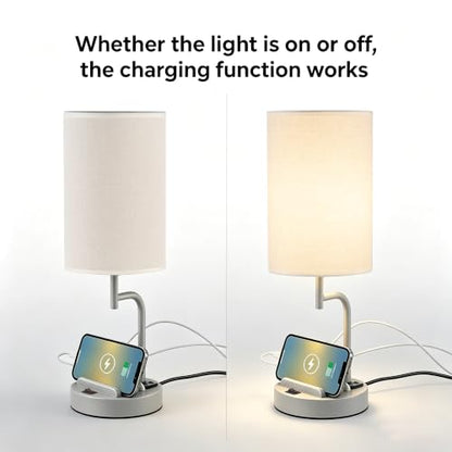 Dreamholder 2 Pack Table Lamp, Bedside Lamp with 3 USB Charging Ports & AC Outlet, USB Desk Lamp with 2 Phone Holders, Linen Fabric Shade Nightstand Lamps for Bedroom Living Room Office, Gray - color: Gray