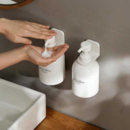 2 Pack Soap Dispenser Holder for Bathroom, Wall Mounted Adhesive Shampoo Bottle Holder, No Drill Soap Bottle Shelf for Hand Soap, Dish Soap, Lotion and Conditioner