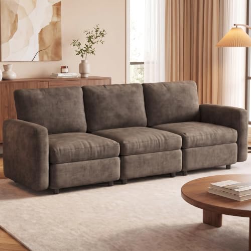 Guyii 90.15" Dark Brown 3-Piece Sofa Set, Extra-Large 3-Seater Modular Sectional Sofa, Modern Convertible Sectional Couch for Living Room, Bedroom, Home - color: Dark Brown, size: 3 Seat Sofa (No Ottoman)