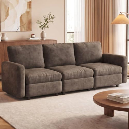 Guyii 90.15" Dark Brown 3-Piece Sofa Set, Extra-Large 3-Seater Modular Sectional Sofa, Modern Convertible Sectional Couch for Living Room, Bedroom, Home - color: Dark Brown, size: 3 Seat Sofa (No Ottoman)