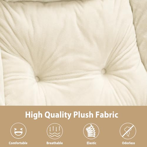 Youtanic Lazy Chair with Folding Ottoman, Accent Chair Plush Upholstered with Metal Structure and Non-Slip Pads, Sofa Armchair with Footrest and Side Storage Bag for Dorm, Room, Office, Beige - color: Plush Beige-f