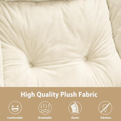 Youtanic Lazy Chair with Folding Ottoman, Accent Chair Plush Upholstered with Metal Structure and Non-Slip Pads, Sofa Armchair with Footrest and Side Storage Bag for Dorm, Room, Office, Beige - color: Plush Beige-f