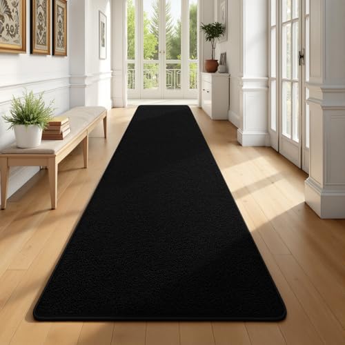 Runner Rug for Hallway, 2x10 Black Washable Non Slip Runner Rug | Long Rug, Memory Foam, Low Pile, Solid Minimalist, Soft Modern Indoor Carpet for Bedroom Kitchen Entrance Living Room - color: Black, size: 2' x 10' (Runner)