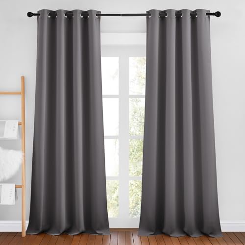 NICETOWN Grey Blackout Bedroom Curtains 96 inches Long, Grommet Thermal Insulated Room Darkening Window Treatments Sound Reducing for Living Room, W46 x L96, 2 Panels - color: Grey, size: 46"W x 96"L (Pack of 2)