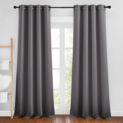 NICETOWN Grey Blackout Bedroom Curtains 96 inches Long, Grommet Thermal Insulated Room Darkening Window Treatments Sound Reducing for Living Room, W46 x L96, 2 Panels - color: Grey, size: 46"W x 96"L (Pack of 2)