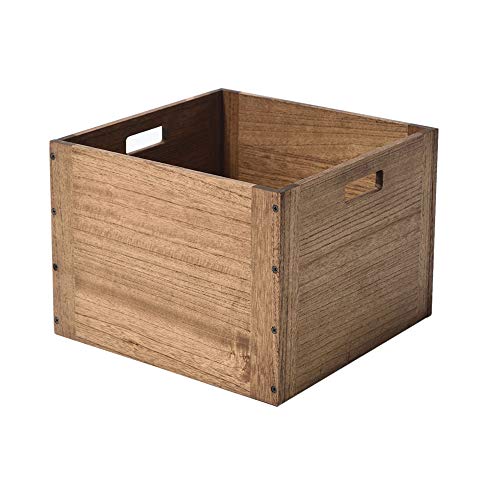 KIRIGEN Stackable Wood Storage Cube with Handles, Open Crate Bin, Brown | Wooden Box and Open Front ,Stackable for Books, Clothes, and Closet Storage, Assembly Required, 14.17 x 14.17 x 10.31 Inch - color: Dark Brown, size: XL/14.2*14.2*10.3(F26)new