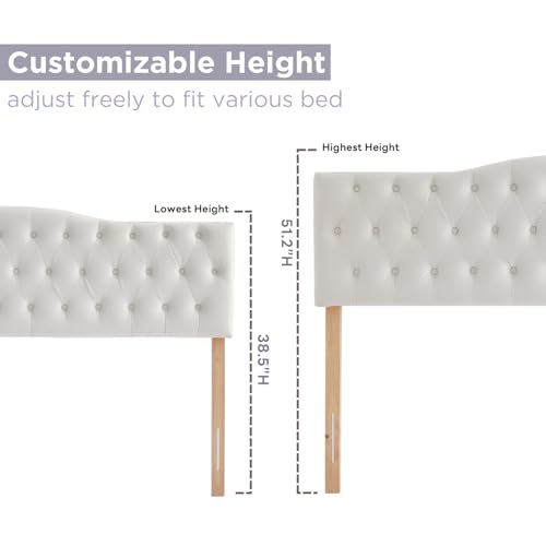 Iroomy Upholstered Queen Headboard, Button Diamond Tufted Headboard with Adjustable Height and Solid Wood Leg, Velvet Padded Headboards for Queen Size Bed, Modern Head Board, White - color: White, size: Queen