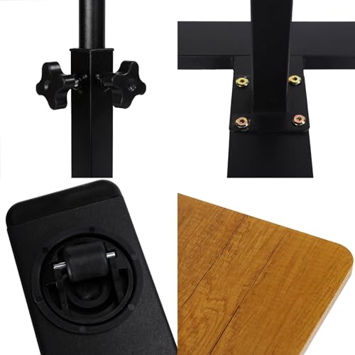 Adjustable Height C Shaped Side Table with Wheels 40 * 60cm | 360° Swivel TV Tray Table, Mobile End Table for Living Room Bedroom Sofa Bed Office - color: Wood Color