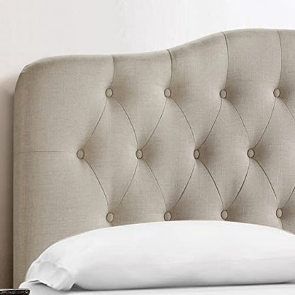 Rosevera Givanna Adjustable Height Headboard with Linen Upholstery and Button Tufting for Bedroom, Queen, Natural - color: Natural, size: Queen