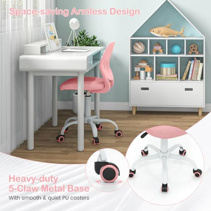 GIANTEX Kids Desk Chair, Adjustable Children Study Chair, Swivel Armless Mesh Task Office Chair, Computer Desk Chair with Adjustable Height & Lumbar Support, Pink - color: Pink
