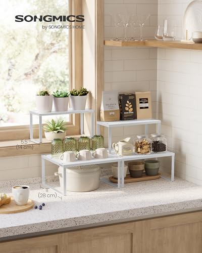 SONGMICS Spice Racks, Set of 2 Metal Cabinet Shelf Organizers, Countertop Organizers, Shelf Risers, Stackable, Expandable, White UKCS005W01 - color: White, size: 2 Tiers (11"D x 12.6"W)