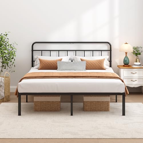Full Bed Frame with Classin Headboard, Black | Strong Metal Slats Support,Under Bed Storage Space,No Box Spring Needed,Easy to Assemble - size: Full