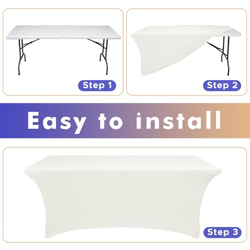 Nasitos 2 Pack Beige Table Cloth 6 Foot-Spandex Fitted Tablecloth Rectangle Tables, Open Back Stretch Folding Trade Show Table Covers Fabric Washable & Wrinkle Resistant for Parties, Wedding, Event - color: Beige, size: 6FT