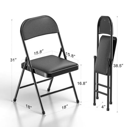 Nazhura 4 Pack Folding Chairs, Fabric Dining Chair Set with Padded Cushion and Back, Indoor Outdoo Seat for Home Office Events Wedding Party (Charcoal Fabric Seating) - color: Charcoal