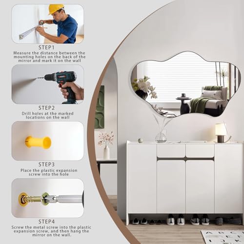 Irregular Wall Mirror, 24"x36" Wavy Cloud Bathroom Vanity Mirrors | Unique Asymmetrical Abstract Mirror with Tempered Glass for Bedroom, Living Room, Entryway, Hallway, Cloakroom - size: 36"L x 24"W