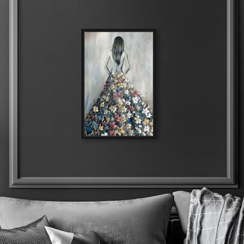 Oliver Gal Girl with Flower Thoughts Canvas Print Wall Art for Living Room, Bedroom, and Bathroom, 10" x 15", Black Floater Frame - color: Black Floater Frame, size: 15"L x 10"W