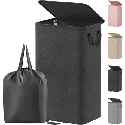 Lifewit Single Laundry Hamper with Lid and Removable Laundry Bags, Large Collapsible 1 Dividers Dirty Clothes Basket with Handles for Bedroom Laundry Room Closet Bathroom College, 100L Black - color: Black, size: 100L