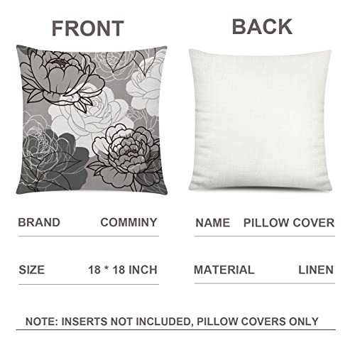 COMMINY Grey Pillow Covers 18x18 Set of 6 Decorative Daisy Flower Throw Pillow Cover for Couch Modern Cushion Cover for Patio Living Room Cushion Bed Farmhouse Home Decor | Flower Bloom, Farmhouse Cushion Cover, Breathable Linen, Standard Throw Pillow Siz