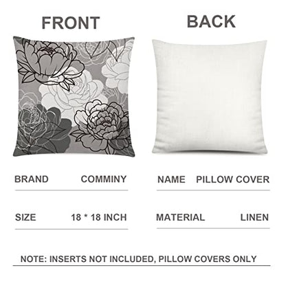 COMMINY Grey Pillow Covers 18x18 Set of 6 Decorative Daisy Flower Throw Pillow Cover for Couch Modern Cushion Cover for Patio Living Room Cushion Bed Farmhouse Home Decor | Flower Bloom, Farmhouse Cushion Cover, Breathable Linen, Standard Throw Pillow Siz