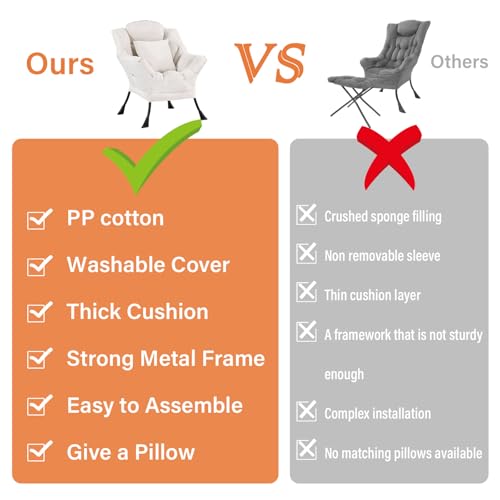 Lazy Chair, Comfy Reading Chair for Bedroom，Beige | Comfy Bedroom Accent Chair with Washable Removable Cover and extra throw pillow for Living Room Dorm - color: Peach Beige-single