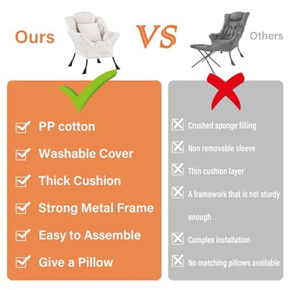 Lazy Chair, Comfy Reading Chair for Bedroom，Beige | Comfy Bedroom Accent Chair with Washable Removable Cover and extra throw pillow for Living Room Dorm - color: Peach Beige-single