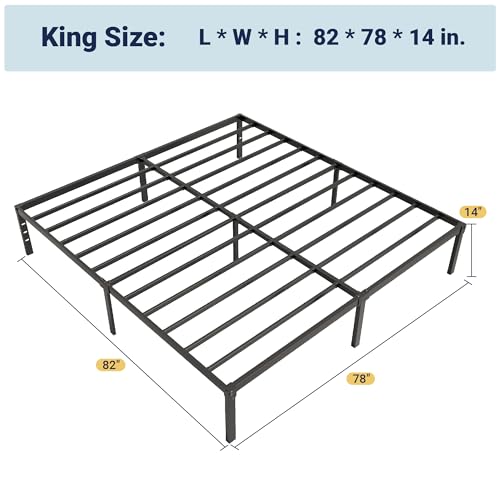 Allewie King Size Bed Frame, 14 inch Metal Platform Beds with Storage Space, No Box Spring Needed and Easy Assembly, Black - color: Black, size: King