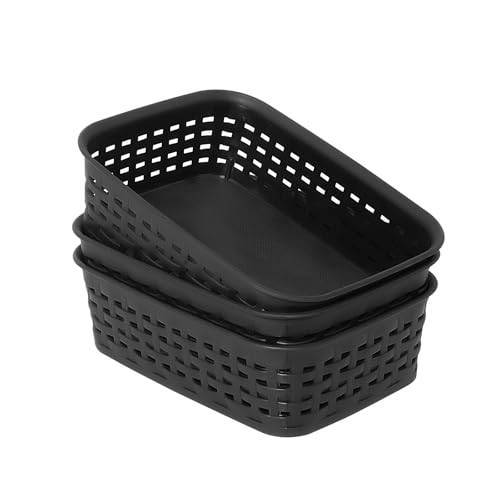 Soddeph Plastic Storage Baskets for Cabinets, Household Pantry Organization with Handle,Organizer Bins for Room,Bathrooms,Under-Sink,Kitchen (Black, XS-3PACK) - color: Black, size: XS-3PACK