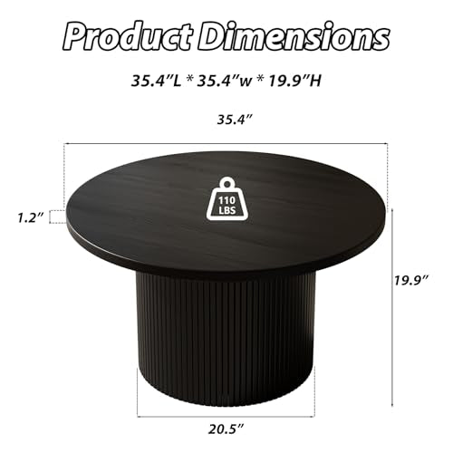 MAISONARIA Black Round Coffee Table with Metal Frame, 35.4" Coffee Tables for Living Room, Circle Wood Accent Center Table for Apartment - color: Black