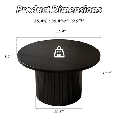 MAISONARIA Black Round Coffee Table with Metal Frame, 35.4" Coffee Tables for Living Room, Circle Wood Accent Center Table for Apartment - color: Black