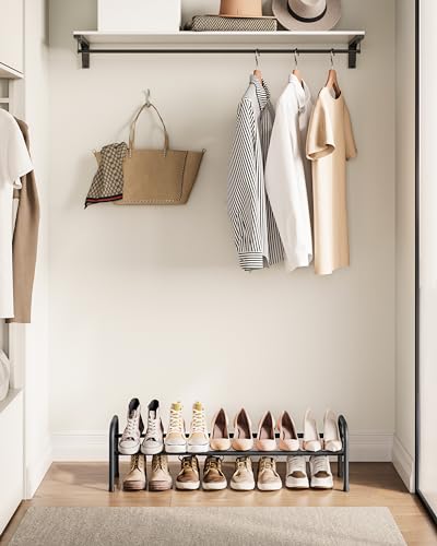 SONGMICS Expandable Shoe Rack, 1 Tier Shoe Rack Shelf, Adjustable Shoe Organizer Storage for 10 Pairs of Shoes, Metal Free Standing Shoe Racks for Closet, Front Door Entryway, Easy Assembly, Ink Black - size: 1 Tier (9.8"H)