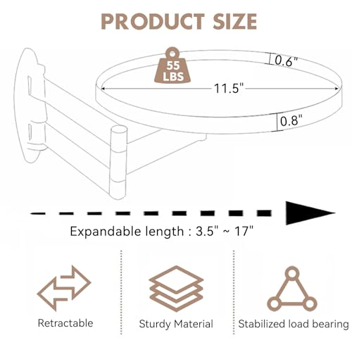 Wall Mounted Folding Table Small Folding Desk Round Foldable Wall Table with Retractable Shelf Wood Fold Down Table Folding Coffee Table Folding Wall Desk for Bedroom Living Room Study(Log Color)