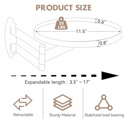 Wall Mounted Folding Table Small Folding Desk Round Foldable Wall Table with Retractable Shelf Wood Fold Down Table Folding Coffee Table Folding Wall Desk for Bedroom Living Room Study(Log Color)