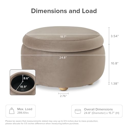 mopio Luna Round Ottoman with Storage and Tray, Round Coffee Table with Storage, Upholstered Foot Stools Ottoman for Living Room, Bedroom, with Solid Rubberwood Legs (Mocha Brown Premium Velvet) - color: Brown Velvet, Round