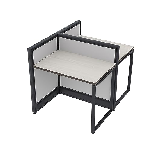 2 Person Call Center Electric T-Shape Cubicle Desk with Power Outlets & Storage | Small Office Cubicle Workstations | 2x3x39H Privacy Panel | Ideal for Offices, Libraries & Study Rooms - Sea Salt - color: Sea Salt, size: Add Electric