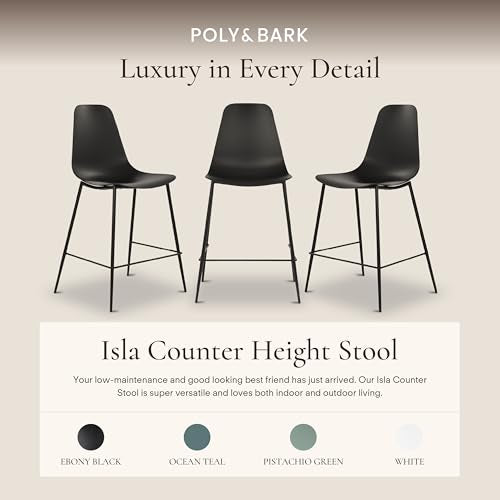 Poly & BARK Isla Bar Stools Set of 3 – Counter Height Bar Stool for Kitchen – Set of Counter Stools – Indoor/Outdoor Barstools – Modern Kitchen Bar Stools - Ebony Black - color: Ebony Black, style: Isla Counter Stool Set of 3