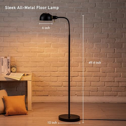 O'Bright Adjustable Floor Lamp with Flexible Gooseneck and Rotatable Shade, E26 Socket, 10-Inch Base - Ideal for Reading, Bedside, Living Room, Black - color: Black