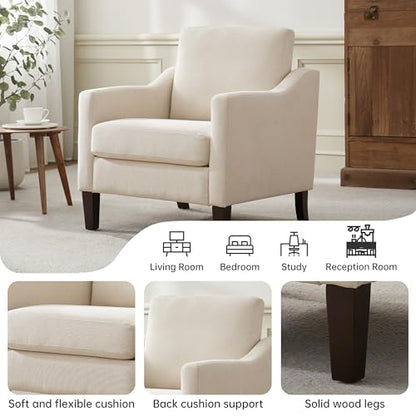 VKNOW Accent Chairs, Living Room Chairs with Wood Legs, Beige | Mid Century Armchair, Flexible Cushion, No Tool Assembly, Removable Cushion, Upholstered Single Sofa For Living Room, Bedroom - color: Beige