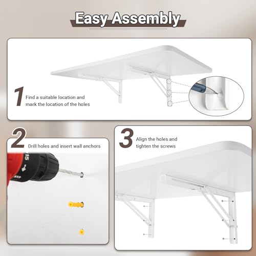 Neoaider Upgrade Wall Mounted Folding Table 31.5”L x 15.7”W, White | Laundry Folding Table with Heavy Duty Metal Collapsible Shelf Brackets, Wall Mounted Desk Fold Down for Small Spaces - color: White, size: 31.5" x 15.7"
